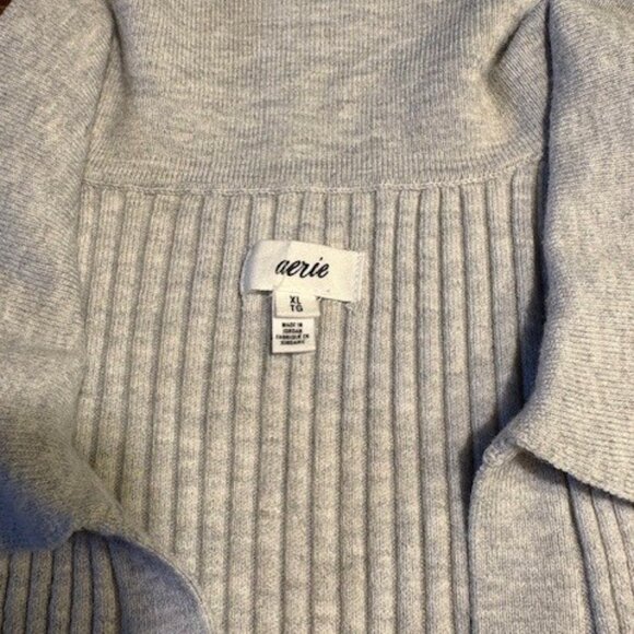 AERIE Gray Ribbed Button Up Collared Sweater XL - Picture 2 of 8